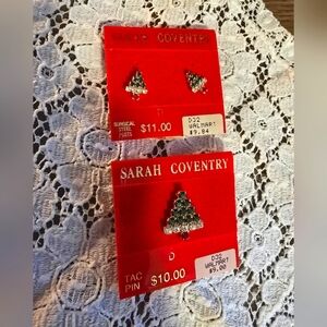 Sarah Coventry matching Christmas tree earrings and pin